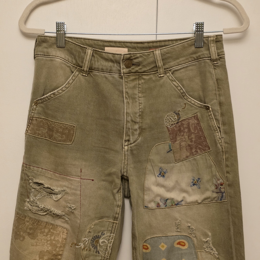 Pilcro Olive Patchwork Straight Leg Pants